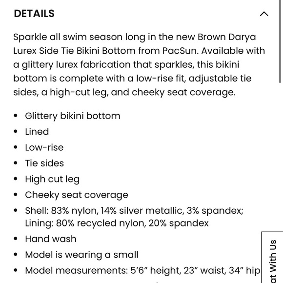 PacSun Darya Lurex Bikini in Eco Brown, Size Sm (bottom) & M (top), NWT! - Picture 7 of 9